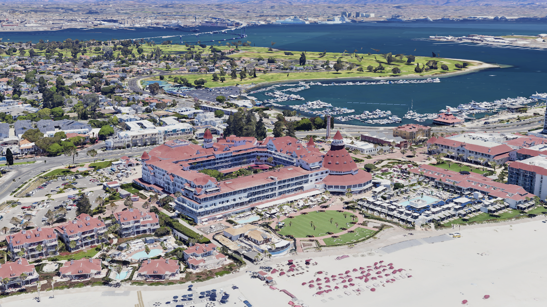 Google 3D tile view of 1500 Orange Ave, Coronado CA · Hotel del Coronado